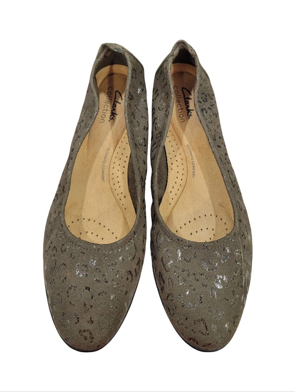 Clarks Collection Olive Green Leopard Print Ballet Flats Size 9